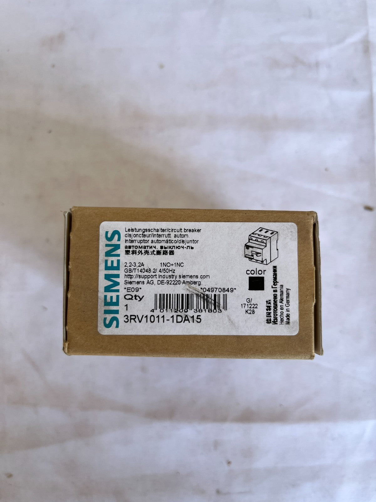 Siemens 3RV1011-1DA15 Sirius Circuit Breaker 2.2-3.2A New Spare Unit