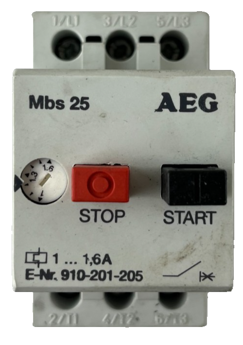 AEG Mbs 25 Manual Motor Starter 1–1.6A 3‑Pole 600V AC Used Spare Part