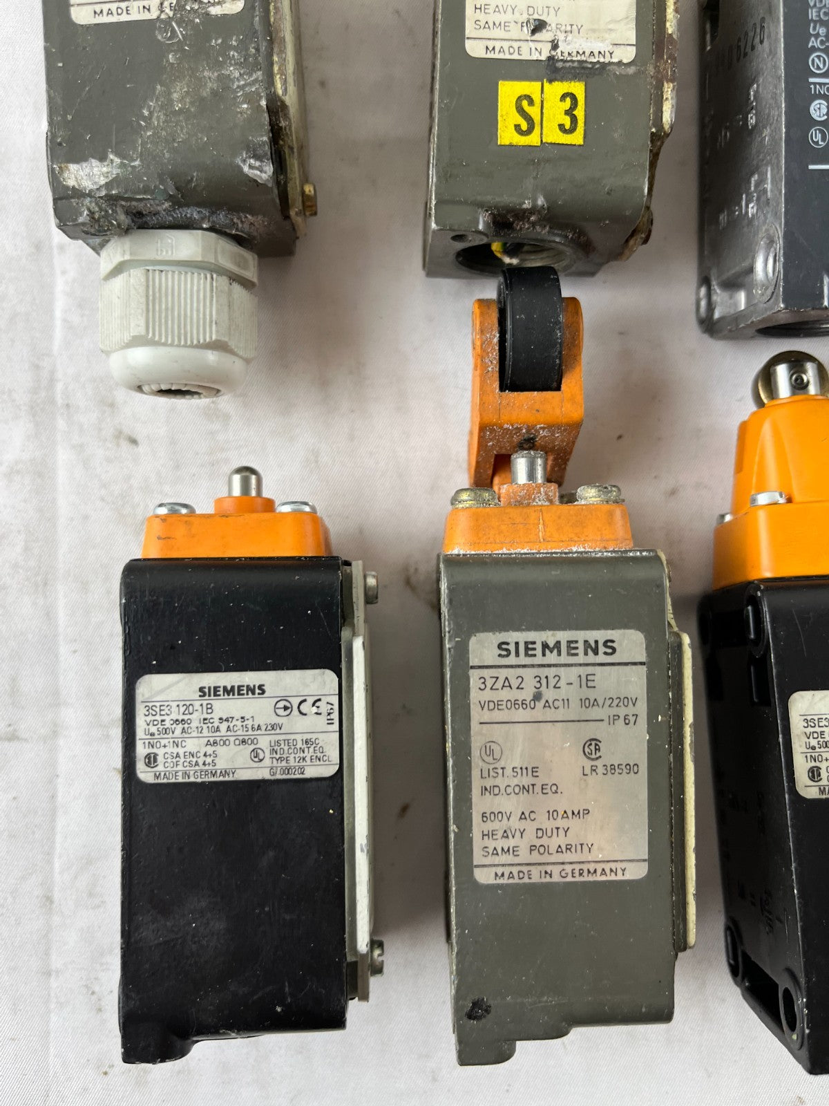 Siemens Limit Switch Lot 6pcs 3ZA2 312-1E 3SE3 120 Roller Lever IP67 Used Spares