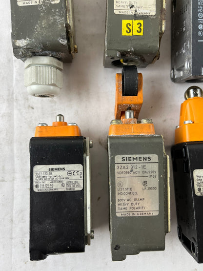 Siemens Limit Switch Lot 6pcs 3ZA2 312-1E 3SE3 120 Roller Lever IP67 Used Spares