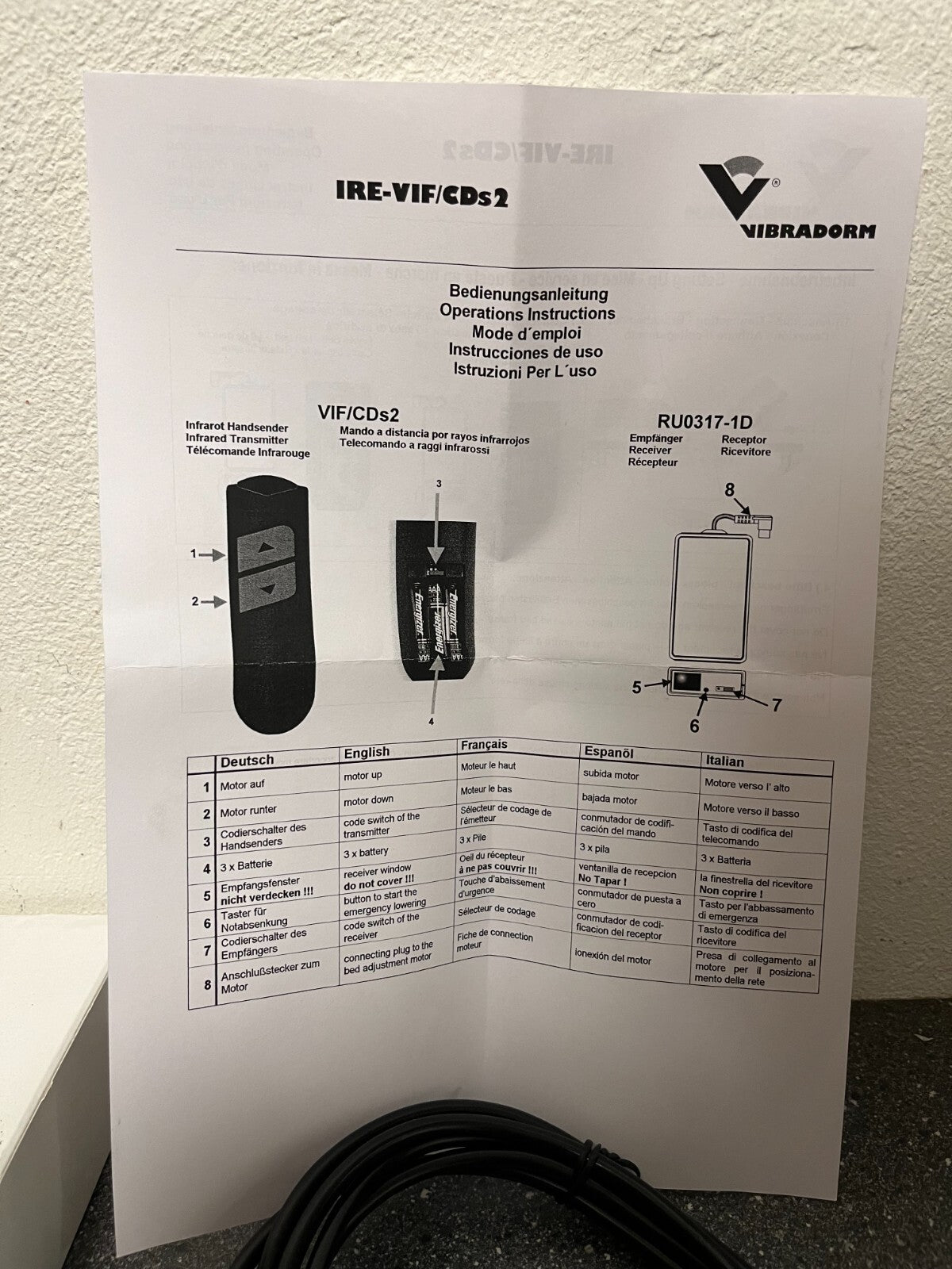 VIBRADORM Infrared Remote Control System IRE-VIF/CDs2 for Adjustable Beds - New