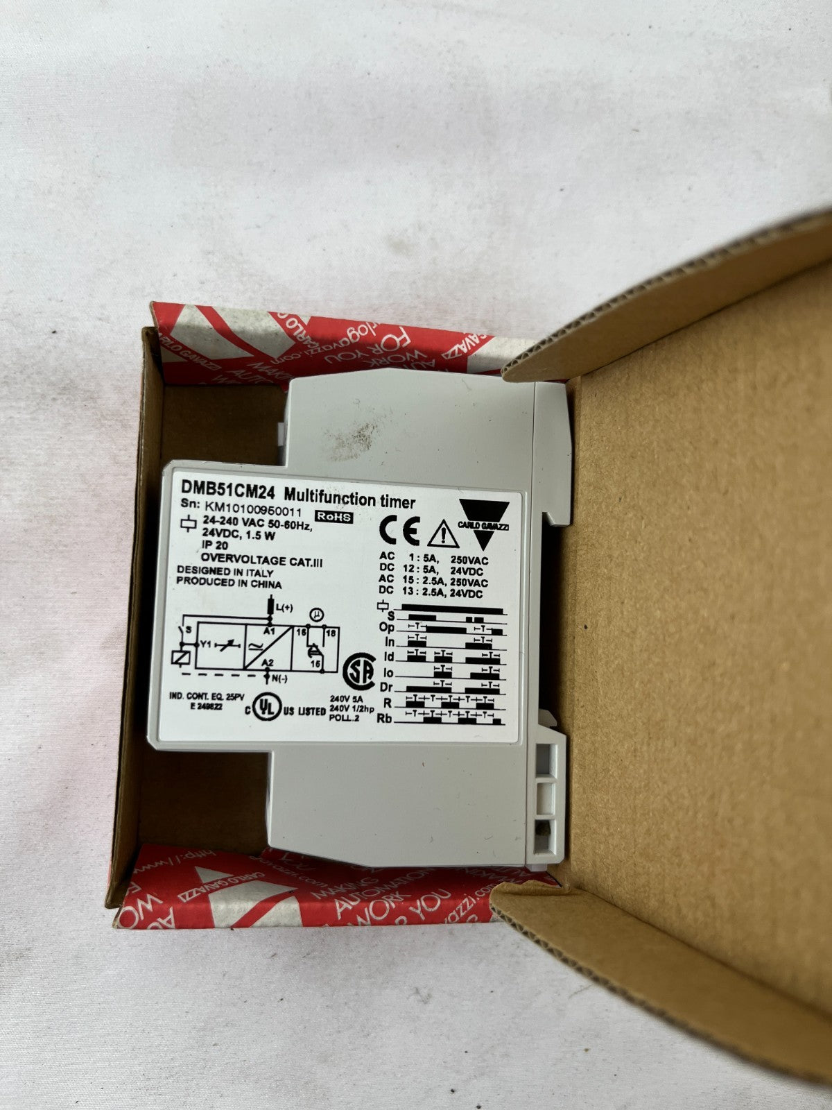 Carlo Gavazzi DMB51CM24 Multifunction Timer Relay 24-240VAC/DC New in Box