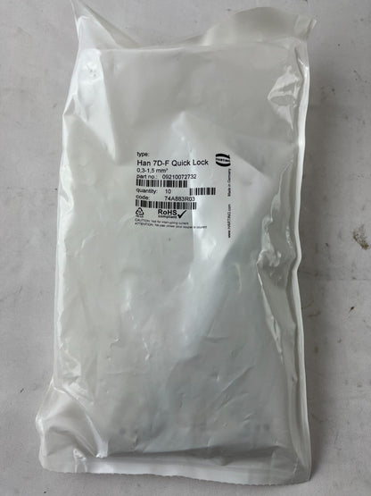 Harting Han 7D-F Quick Lock 09210072732 Female Insert 7+PE 10A 250V New 10x