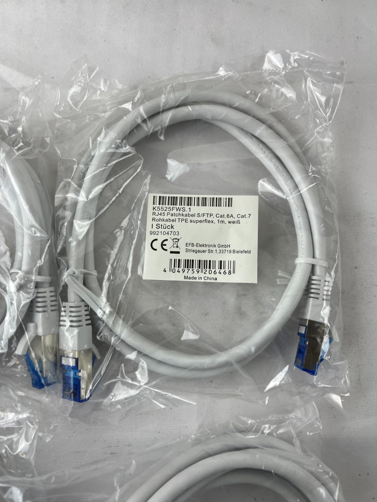 4x EFB K5525FWS NEW Cat.6A S/FTP Patch Cable 1.5m White 10 Gigabit Ethernet