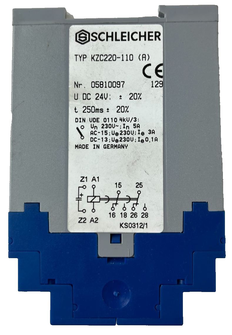 Schleicher KZC220-110 (A) Time Delay Relay 24V DC 250ms Used Spare Unit