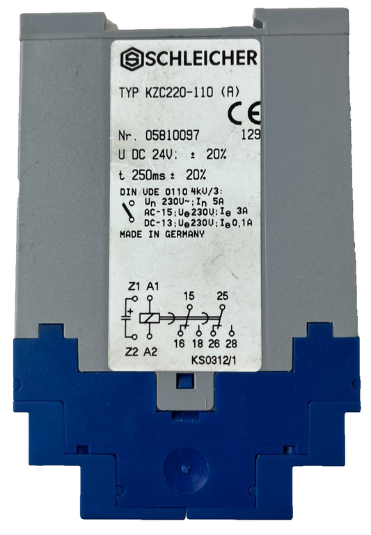 Schleicher KZC220-110 (A) Time Delay Relay 24V DC 250ms Used Spare Unit