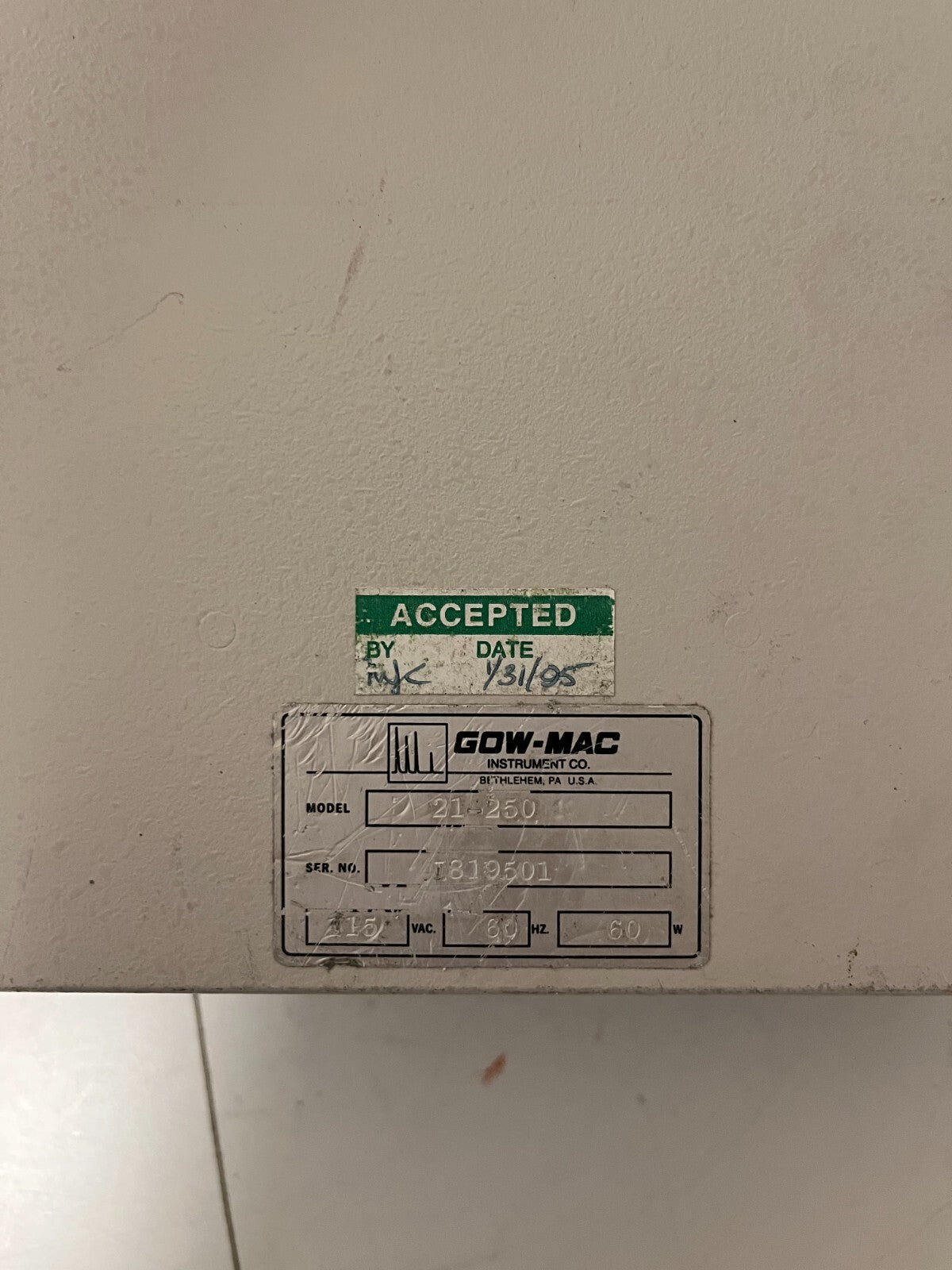 GOW-MAC 21-250 Gas Leak Detector Thermal Conductivity - Untested SOLD AS IS