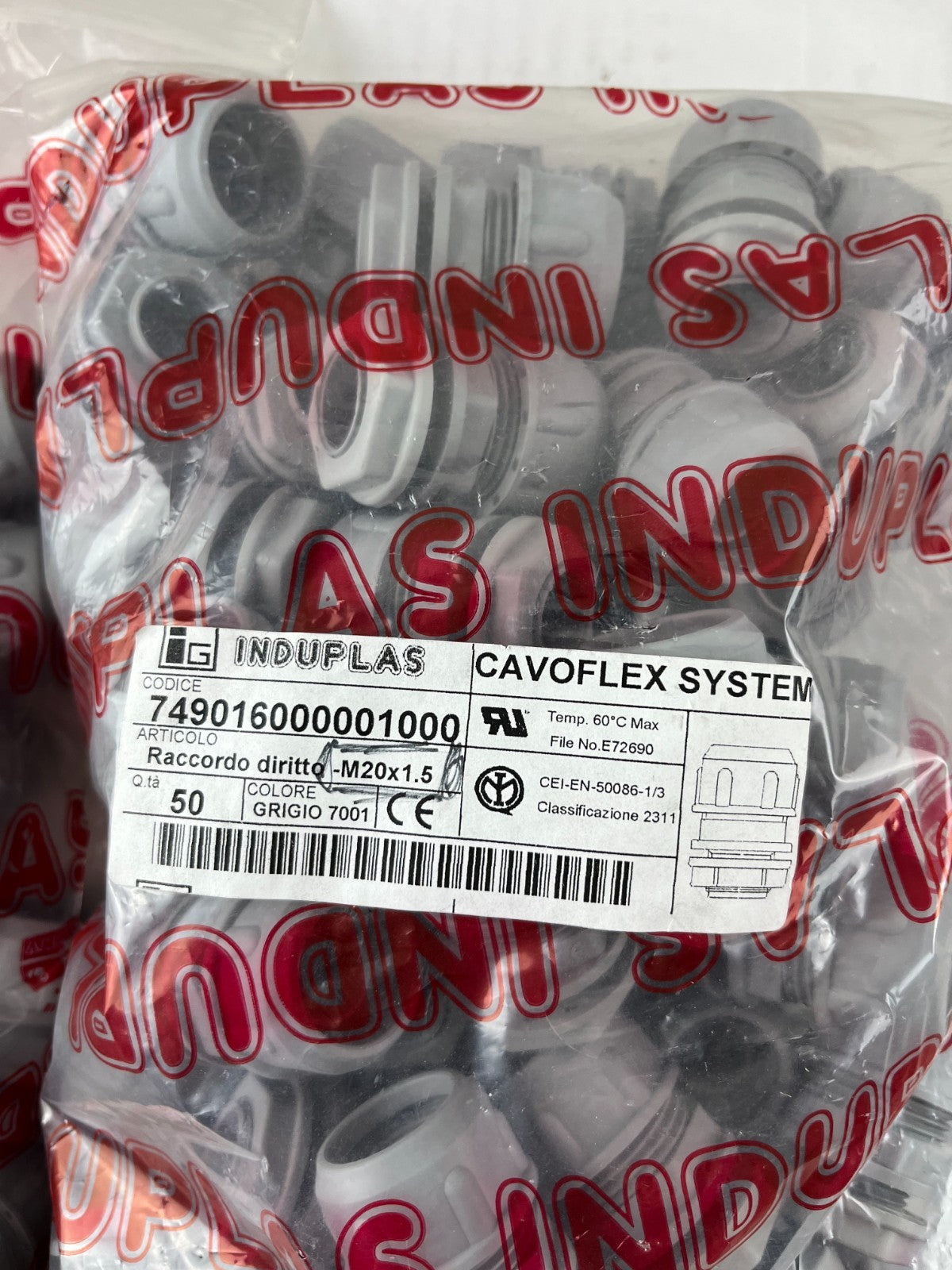 Induplas Cavoflex M20x1.5 + PG13.5 Straight Fittings Lot ~75 pcs Gray 7001 New