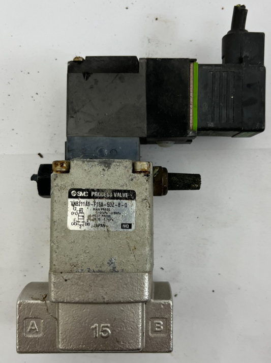 SMC VNB211A5-15A-5DZ-B-0 Process Valve 2-Port 1/2" NPT Solenoid 0.05-0.98MPa