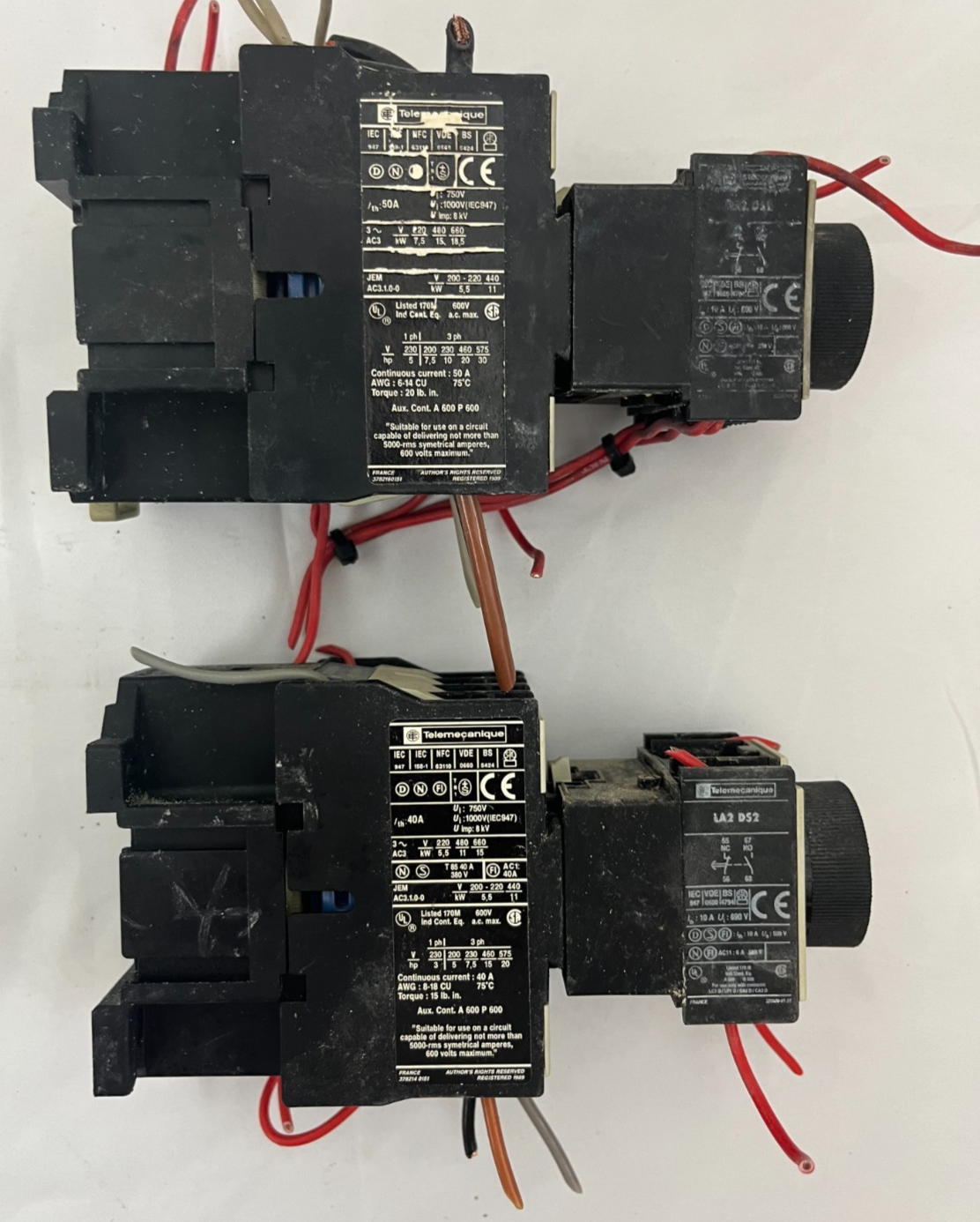 Telemecanique 40A AC Contactor + LA2 DS2 Pneumatic Time Delay Bundle – 2 Units