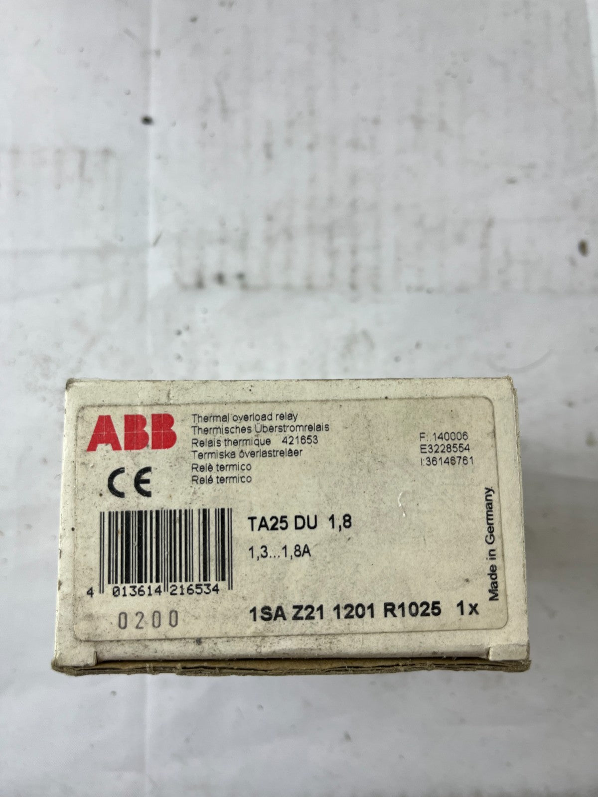 ABB TA25DU-1.8 Thermal Overload Relay 1.3–1.8A New in Box Spare Part