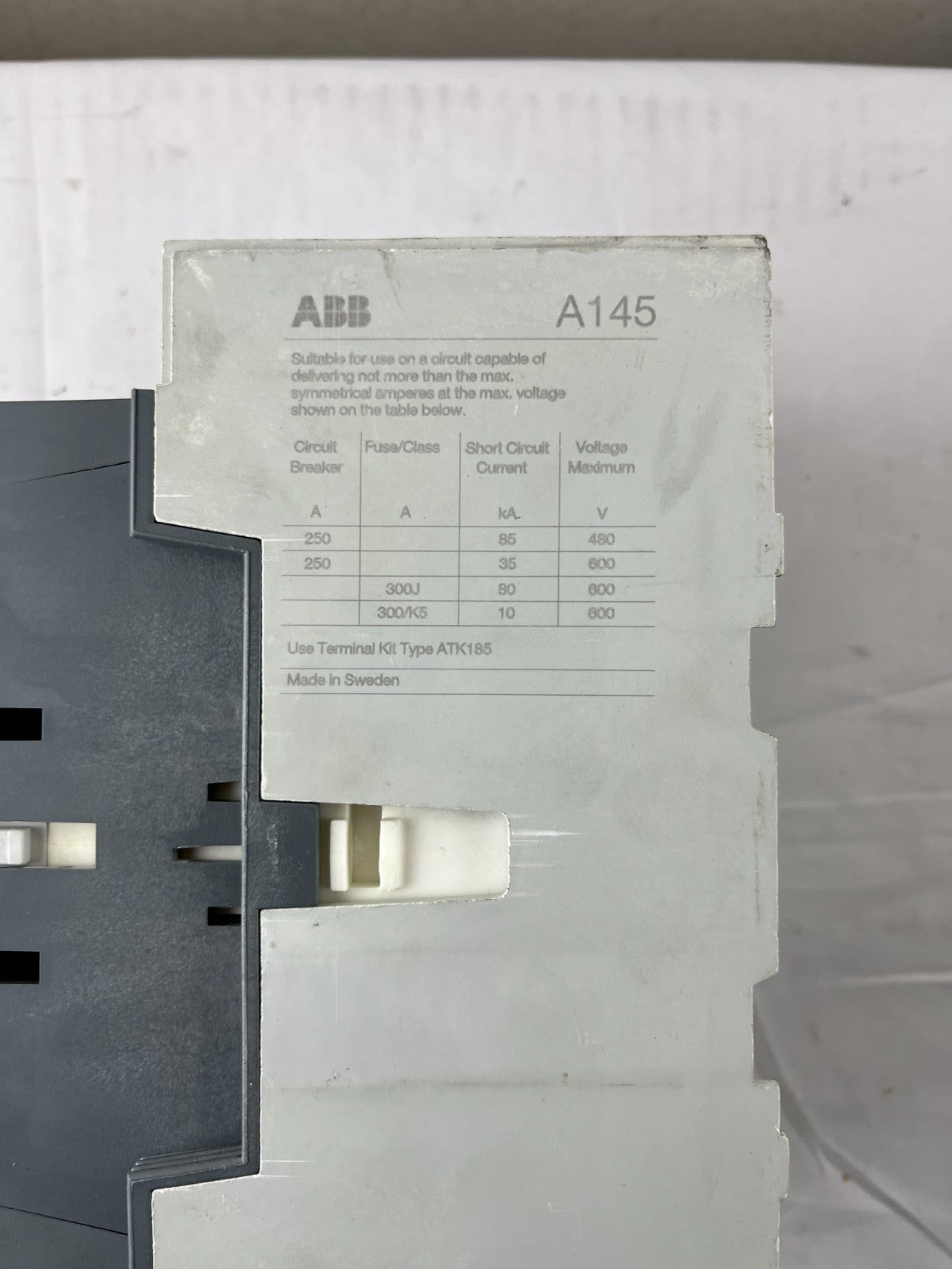 ABB A145-30 Power Contactor 3-Pole 250A AC-1 110–120V Coil With A145 Base Used