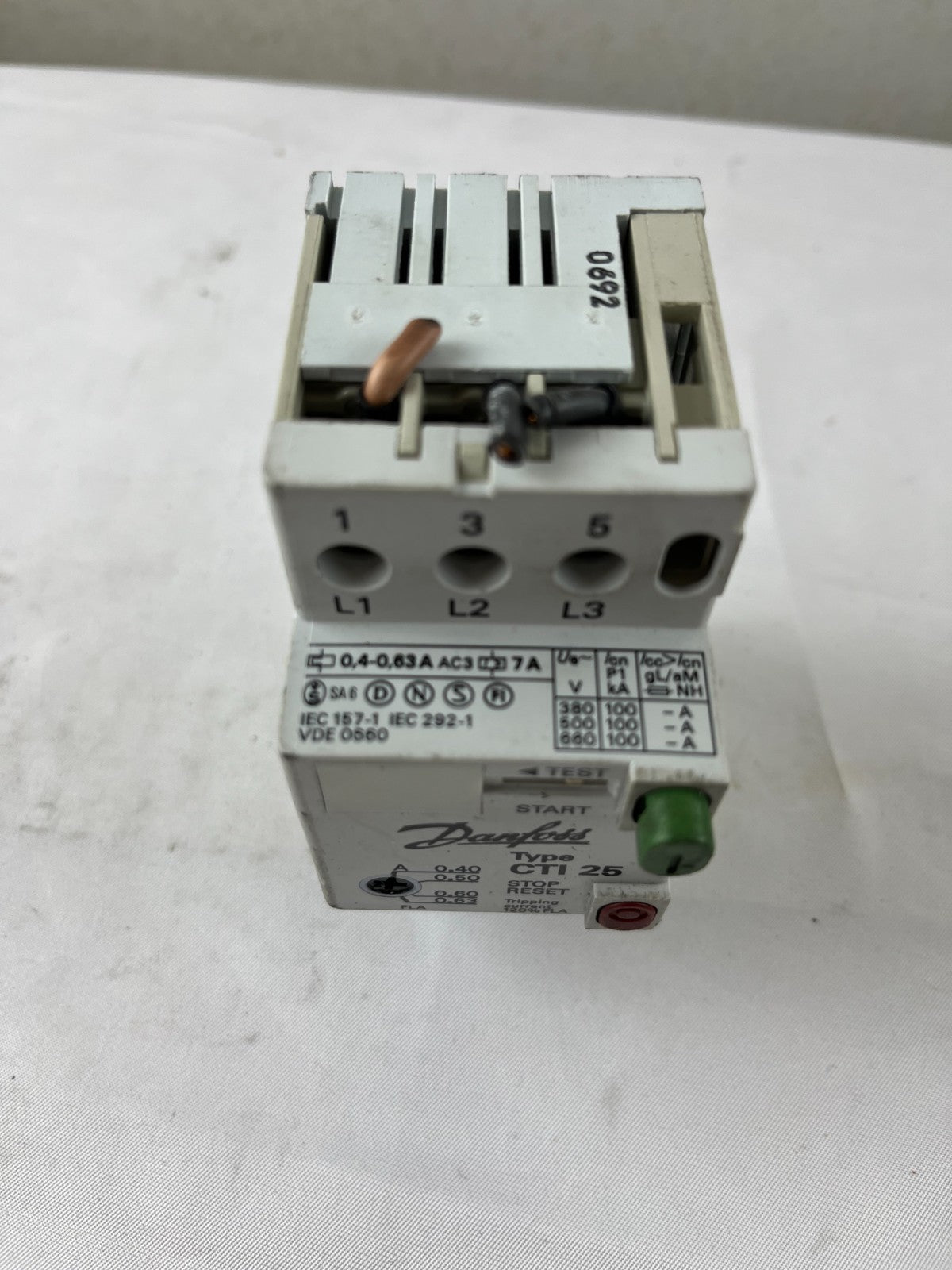 Danfoss CTI 25 Motor Circuit Breaker 0.40–0.63A Thermal Overload Relay Used