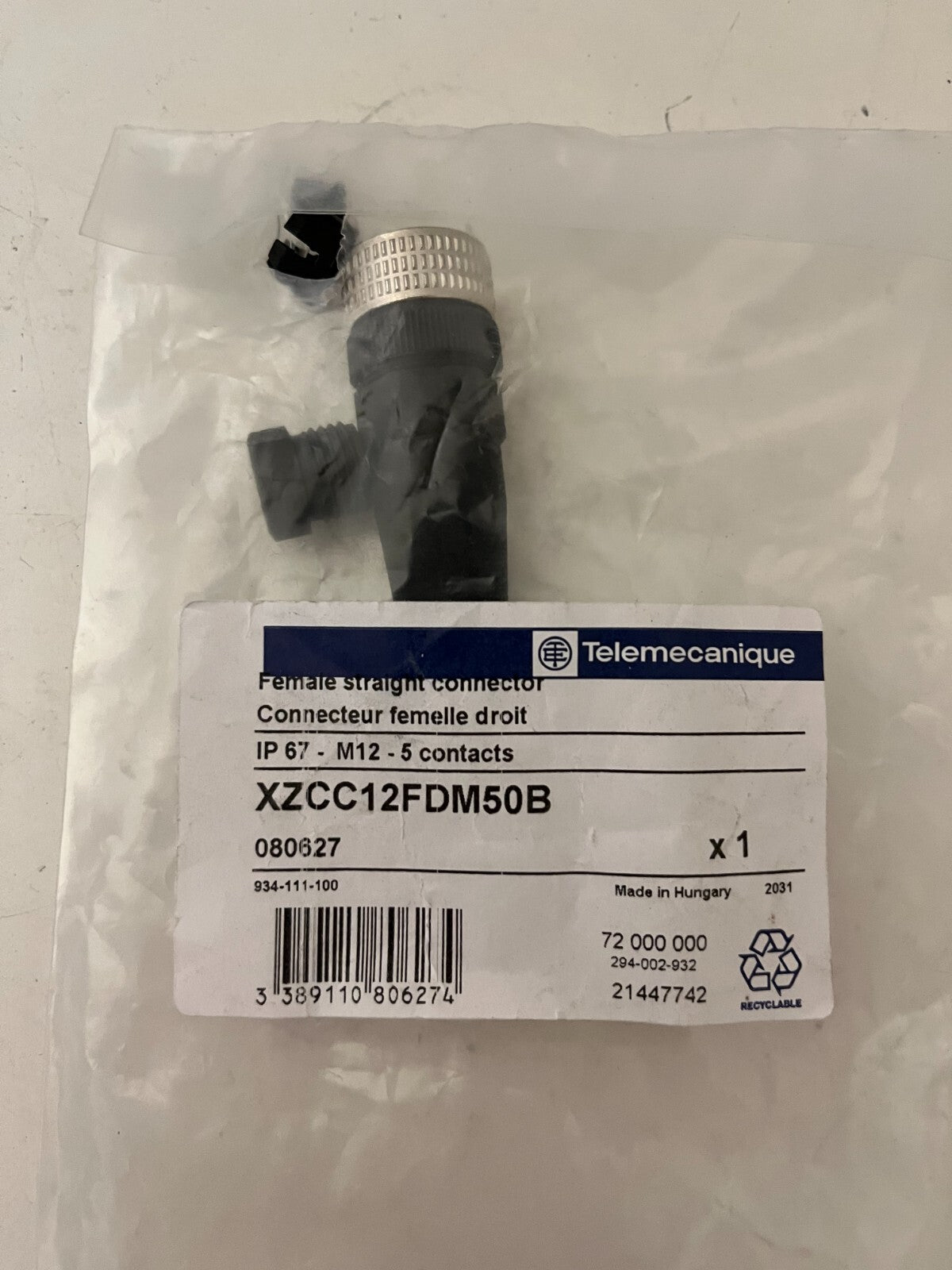 Telemecanique XZCC12FDM50B M12 Female Connector 5-Pin - New Sealed Never Used