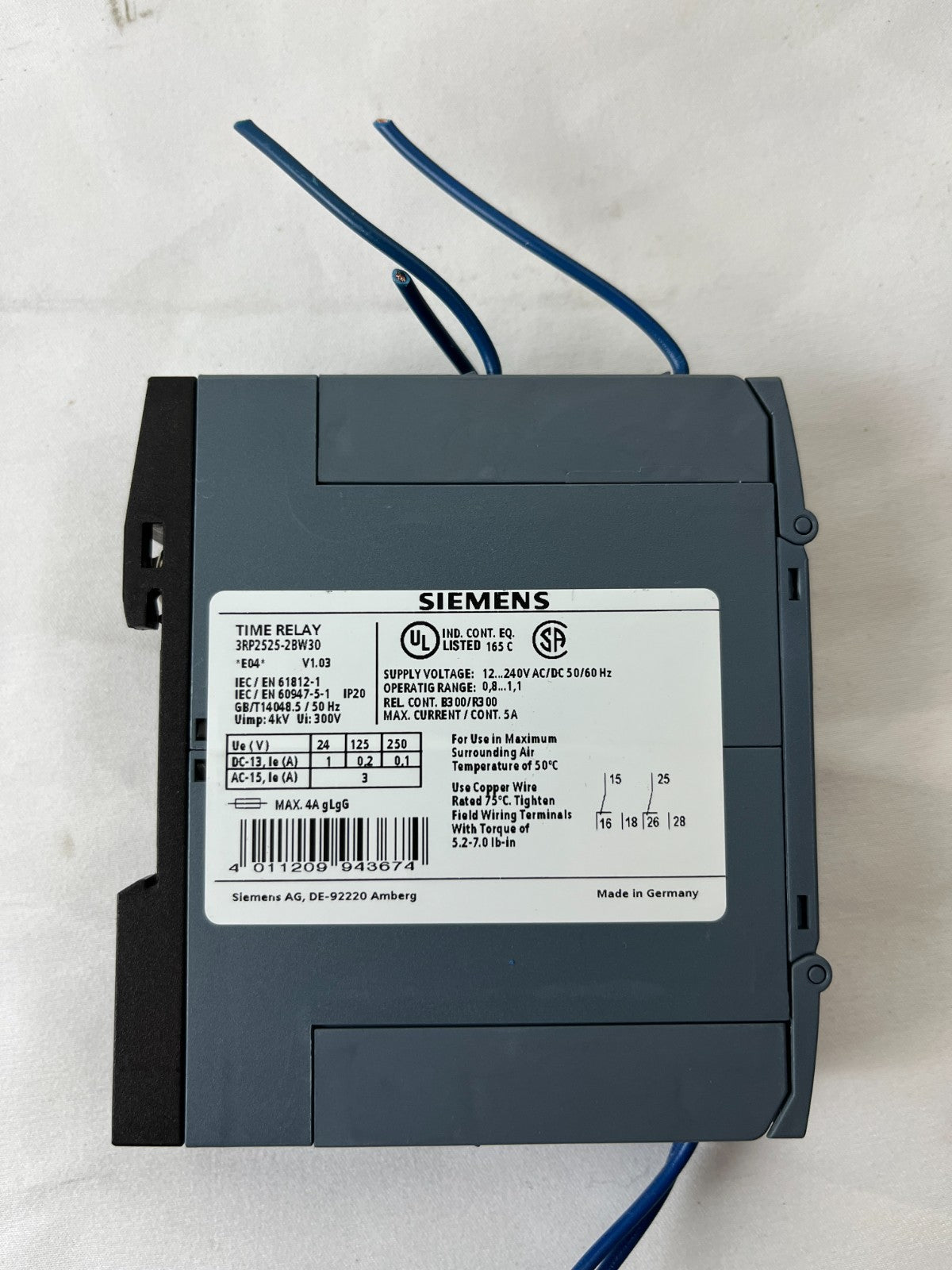 Siemens SIRIUS 3RP2525-2BW30 Time Relay On Delay 12-240V AC/DC Used Spare