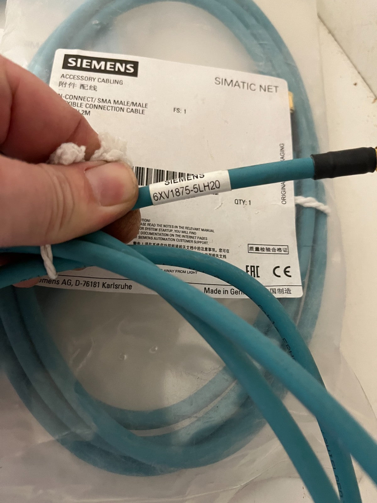 3x Siemens SIMATIC NET 6XV1875-5LH20 N-Connect/SMA Cable 2m New Open Box Germany