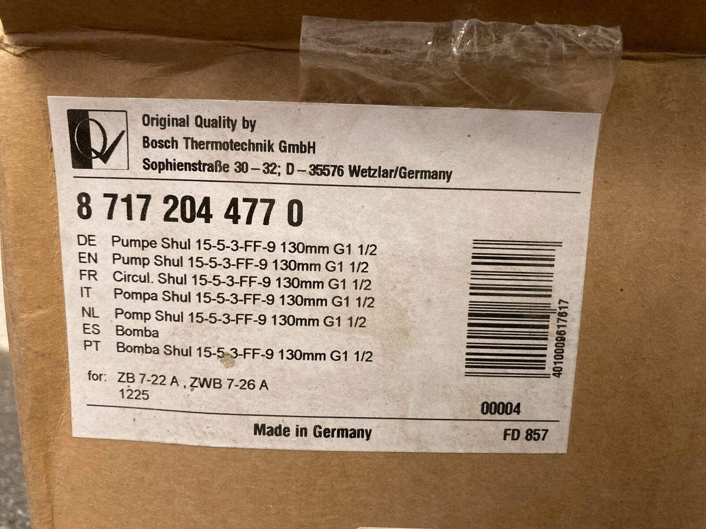 Bosch Pump Wilo PN:87172042640 0.27 - 0.18 A G1 230v 50hz IP44 TF95