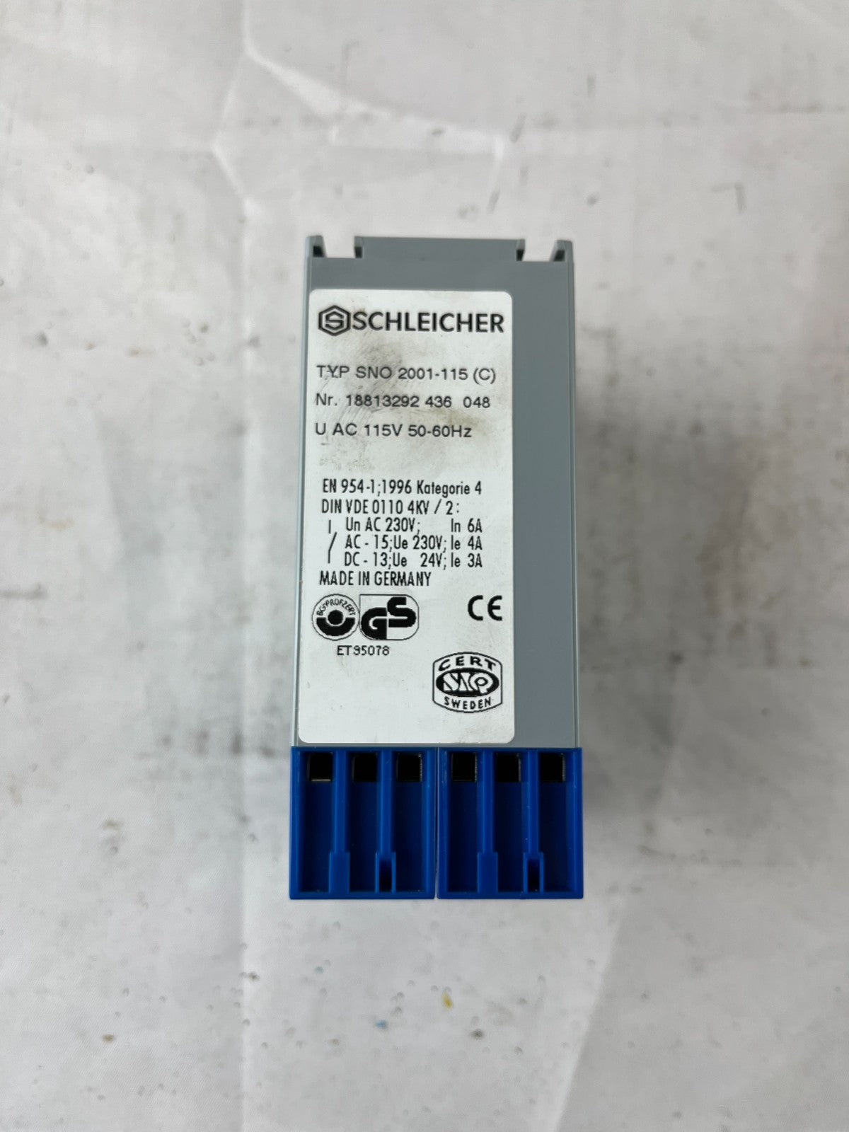 Schleicher SNO 2001-115(C) Safety Relay 115VAC 2NO 6A USED Spare Part