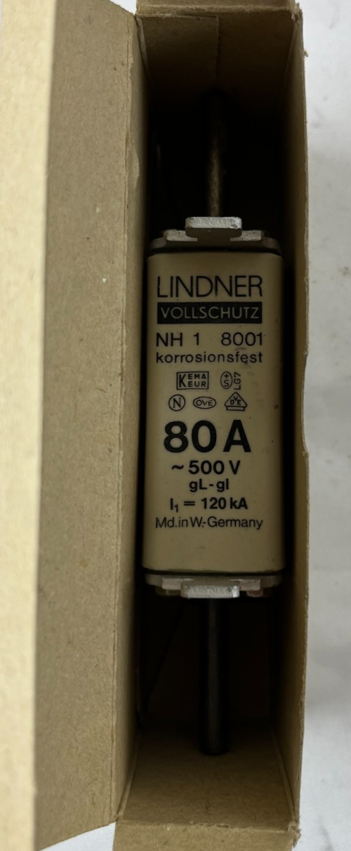 Lindner Vollschutz NH1 8001.0807 Fuse 80A 500V gL/gG Corrosion Resistant Germany
