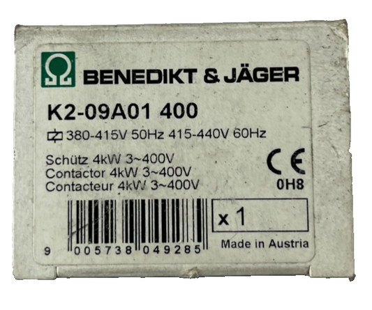 Benedikt & Jäger K2-09A01 400 Contactor 4kW 3~400V 9A 400V Coil New Spare Part