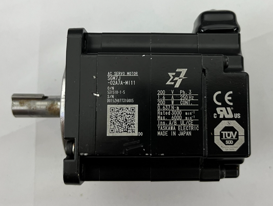 Yaskawa SGM7J-02A7A-M111 AC Servo Motor 200V 0.2kW 0.637Nm Sigma-7 Tested Used