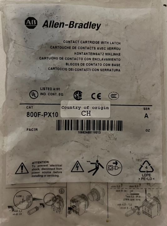 Allen-Bradley 800F-PX10 Contact Cartridge w/ Latch, NEW, 1NO, Series A, OEM