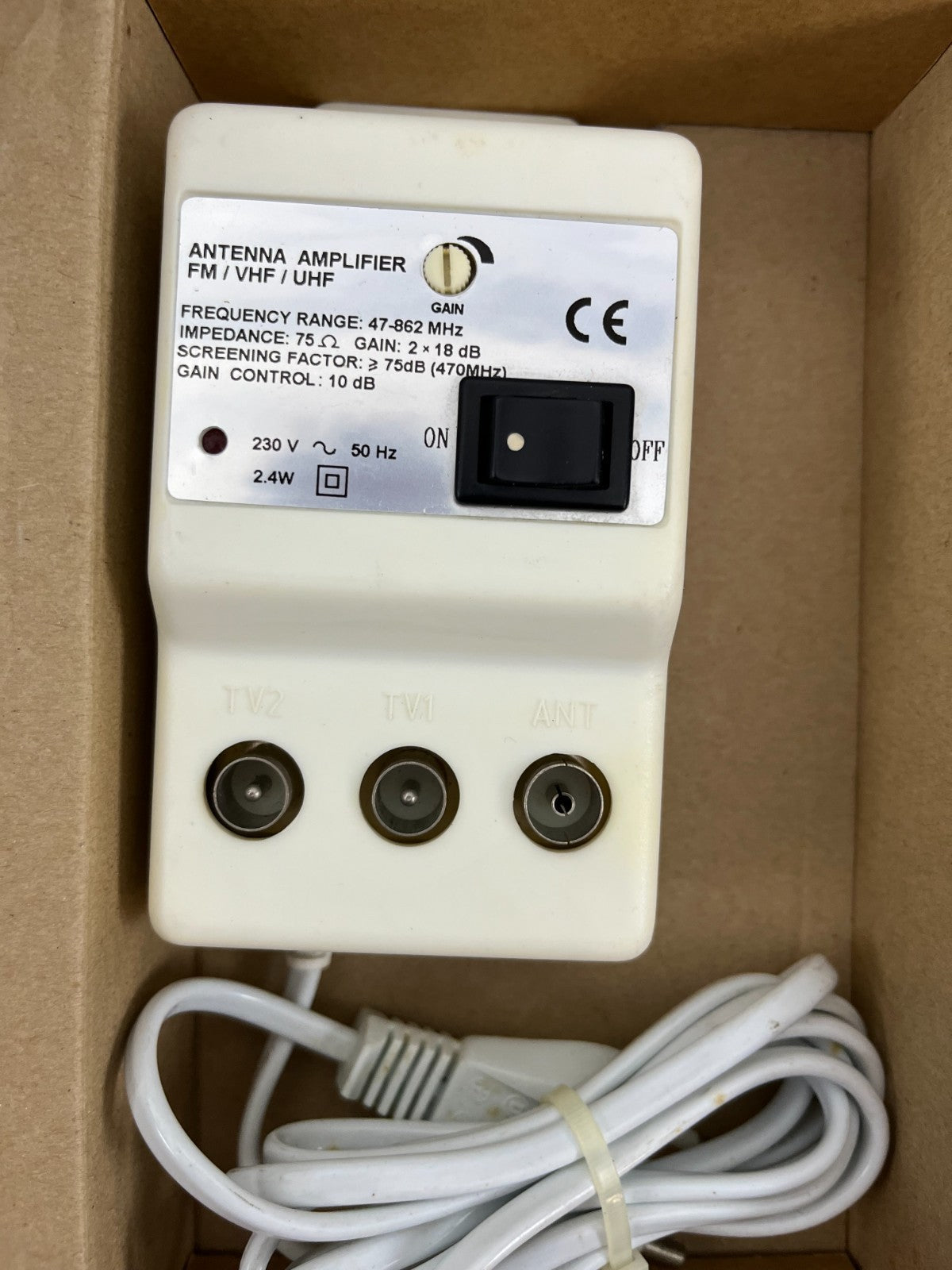 FM VHF UHF Antenna Amplifier 47-862MHz 2x18dB Gain 230V TV Signal Booster NEW