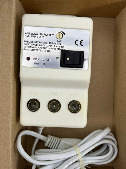 FM VHF UHF Antenna Amplifier 47-862MHz 2x18dB Gain 230V TV Signal Booster NEW