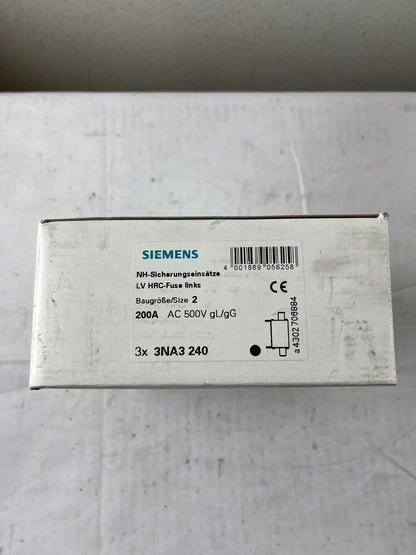 Siemens 3NA3 240 NH2 200A 500V gG LV HRC Fuse Links Box of 3 New Spare