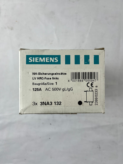 Siemens 3NA3 132 NH1 Fuse 125A 500V gL/gG LV HRC 3NA3132 – Box of 3x New