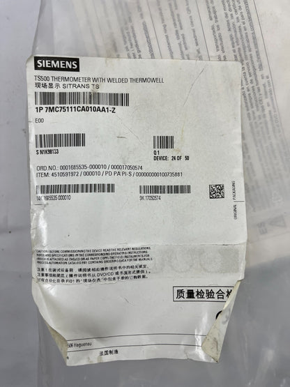 Siemens SITRANS TS500 Thermometer w/ Welded Thermowell 7MC75111CA010AA1-Z, New