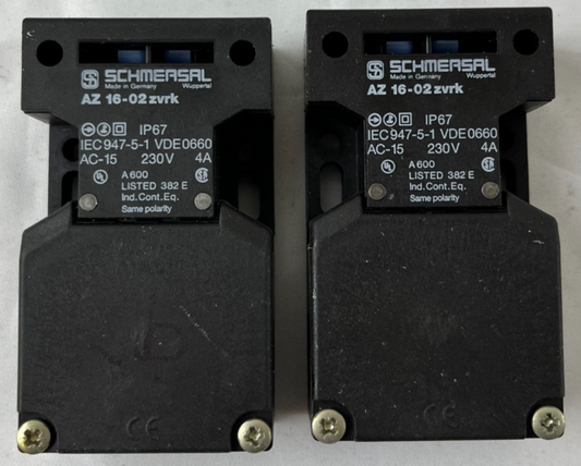 Schmersal AZ16-02ZVRK Safety Interlock Switch 230V AC‑15 4A IP67 – Lot of 2 Used