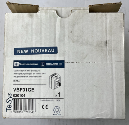 Telemecanique VBF01GE Main Switch 16A IP65 Enclosure TeSys New Unit
