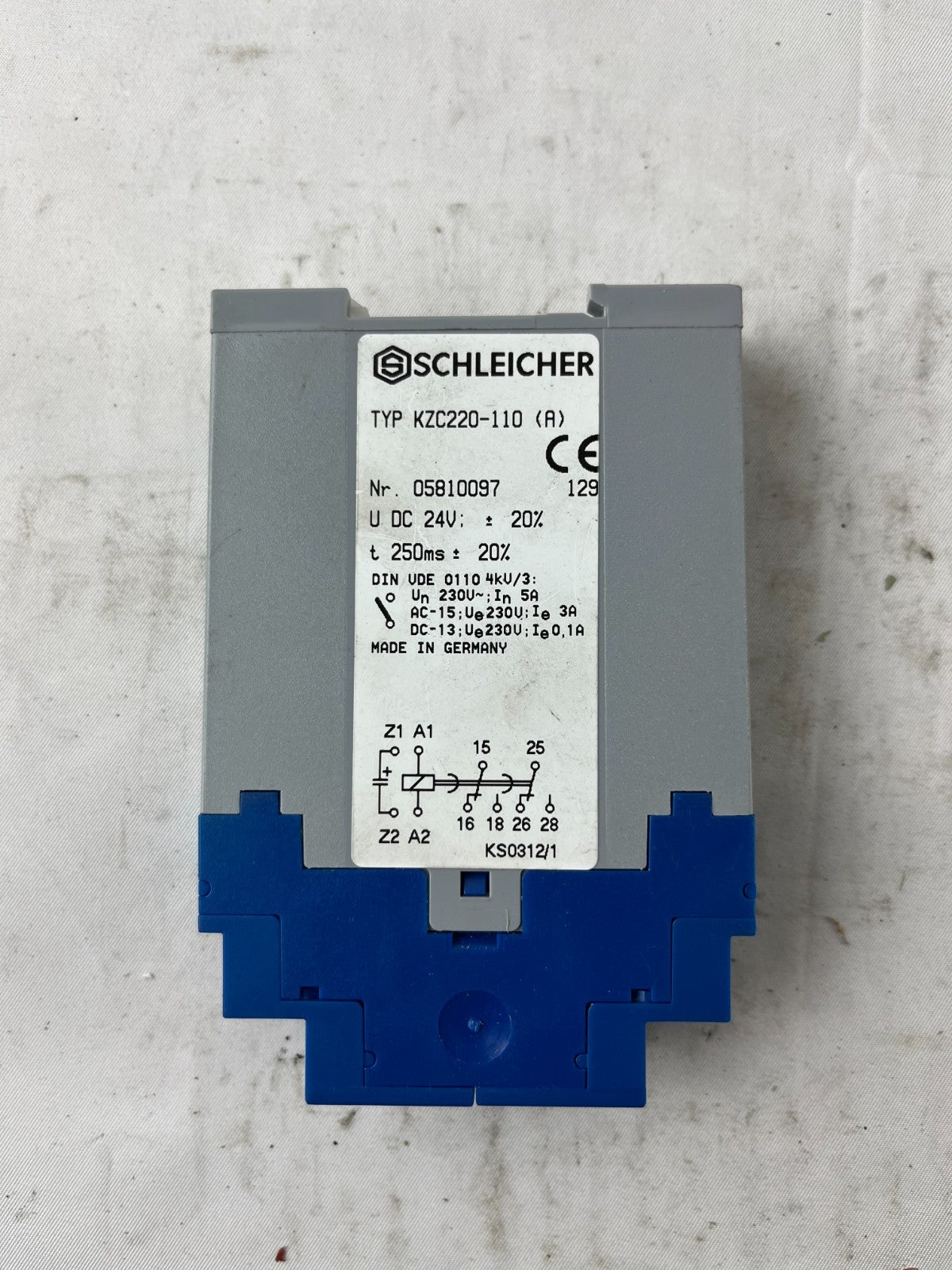 Schleicher KZC220-110 (A) Time Delay Relay 24V DC 250ms Used Spare Unit