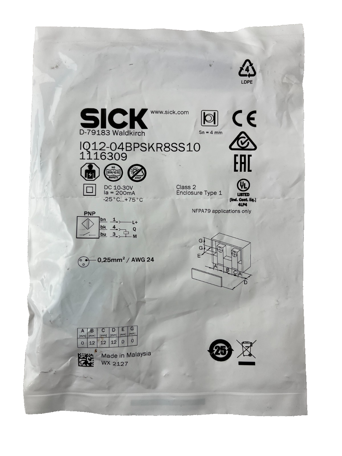 SICK IQ12-04BPSKR8SS10 Proximity Sensor NEW 4mm PNP M8 Inductive 1116309 Sealed