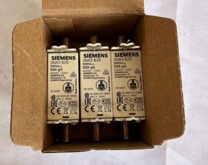 Siemens 3NA3 820 NH000 Fuse Link 50A gG 500V New 3 Pcs Spare Parts