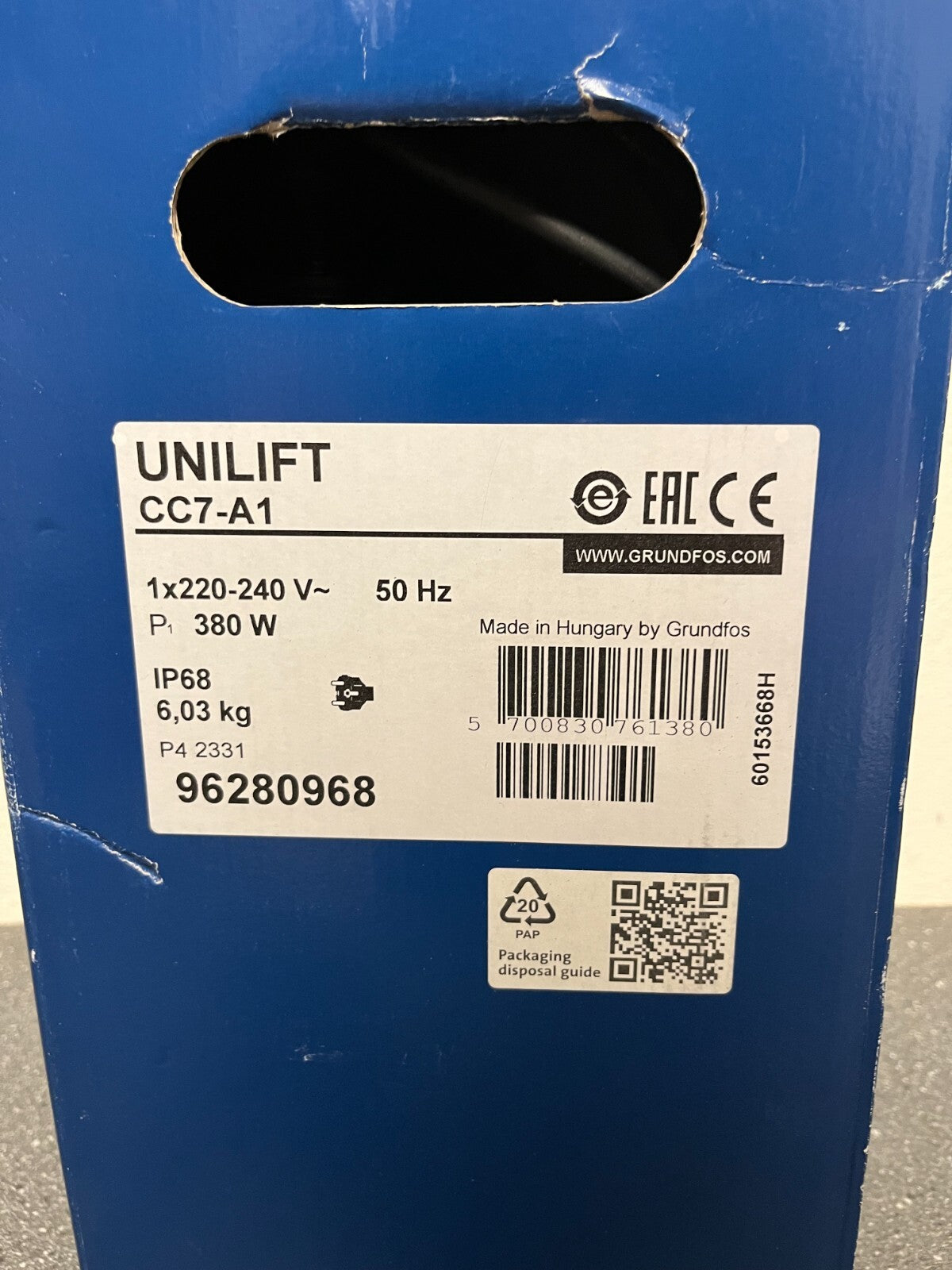 Grundfos UNILIFT CC7-A1 Submersible Drainage Pump 96280968 - Hardly Used