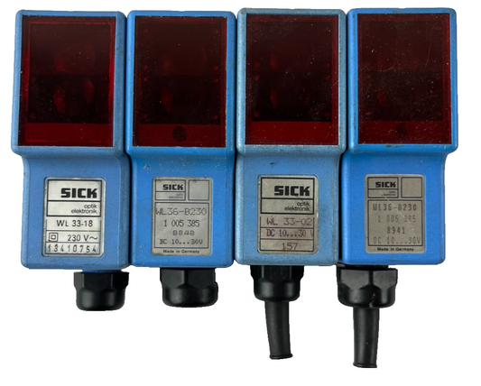 Sick WL33 WL36 Retroreflective Sensor Lot 4pcs Used AC/DC Block Red Window