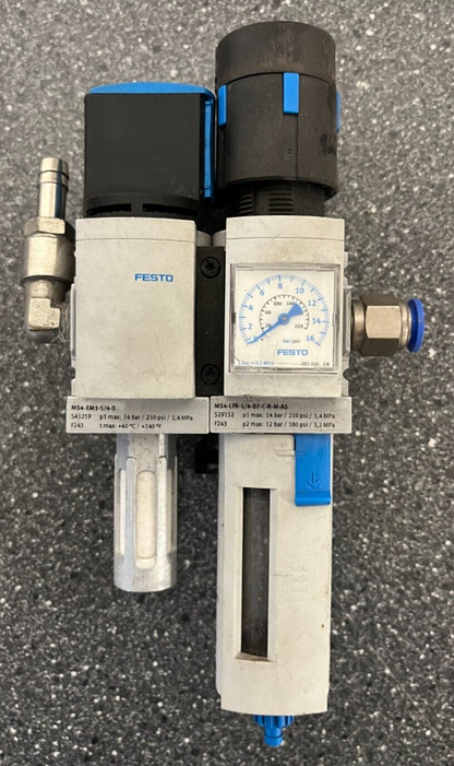 Festo MS4-EM1-1/4-S & MS4-LFR-1/4-D7-C-R-M-AS Pneumatic Air Service Unit