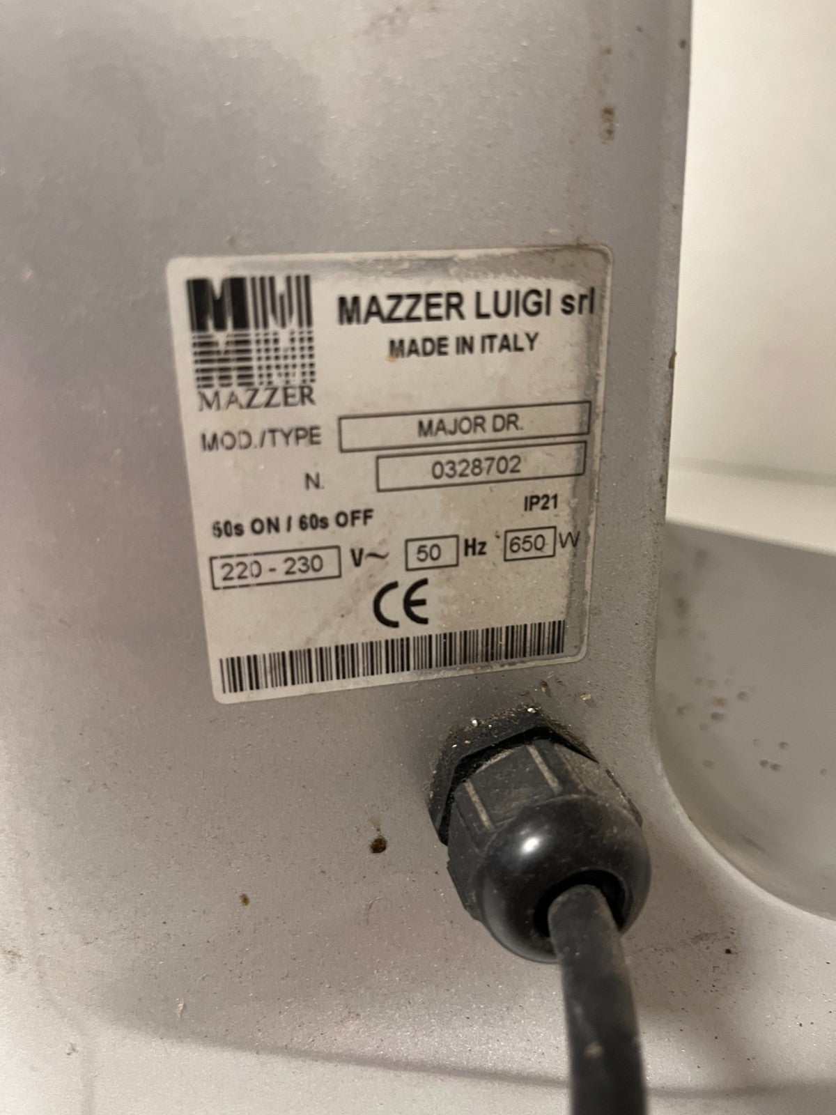 Mazzer Major DR Coffee Grinder 650W, Made in Italy, Serial 0328702, Used Working
