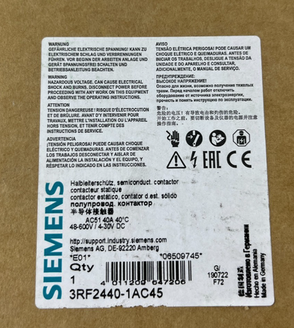 Siemens 3RF2440-1AC45 Solid State Contactor 40A Semiconductor Contactor 48-600V