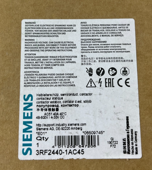 Siemens 3RF2440-1AC45 Solid State Contactor 40A Semiconductor Contactor 48-600V