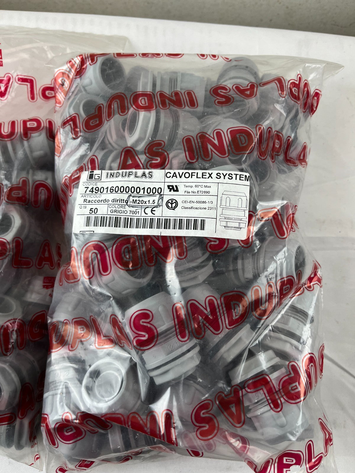 Induplas Cavoflex M20x1.5 + PG13.5 Straight Fittings Lot ~75 pcs Gray 7001 New
