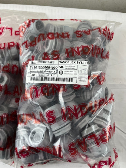 Induplas Cavoflex M20x1.5 + PG13.5 Straight Fittings Lot ~75 pcs Gray 7001 New