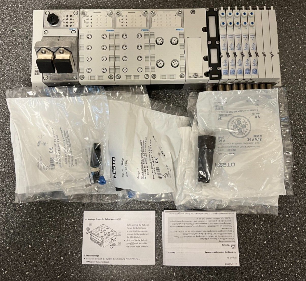 Festo CPX Pneumatic Manifold Assembly with VMPA1-FB-EMS-8 Valves and Accessories