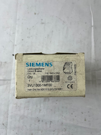Siemens 3VU1300‑1MF00 Motor Protection Circuit Breaker 0.6–1A 3‑Pole 1NO+1NC New
