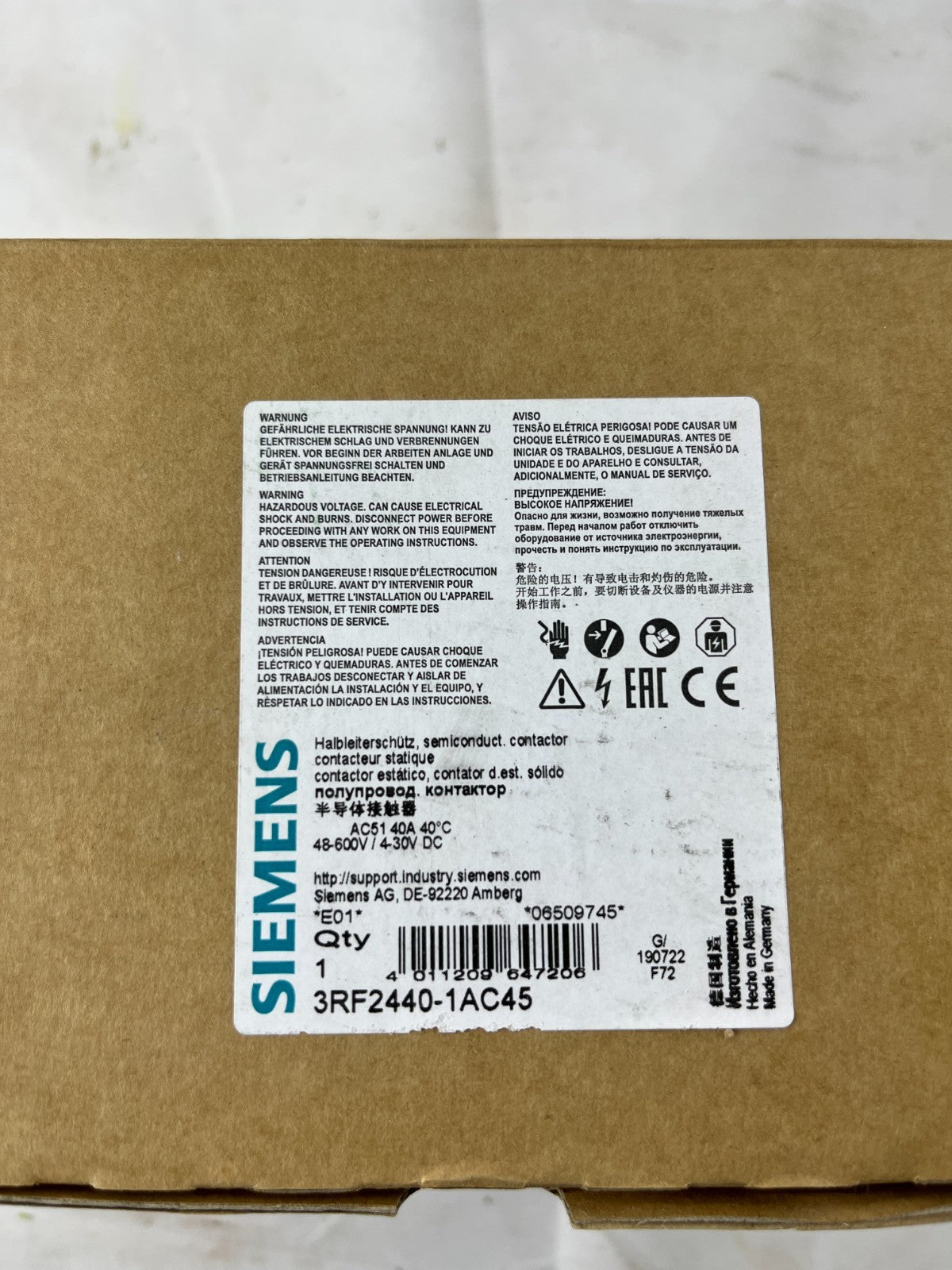 Siemens 3RF2440-1AC45 Solid State Contactor 40A Semiconductor Contactor 48-600V