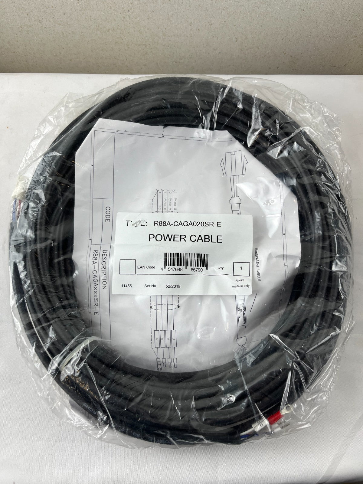 Omron R88A-CAGA020SR-E Power Cable 20m for G-Series / SmartStep 2 Servo Motors