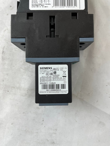Siemens 3RT2026 Contactor 3P 25A 24V DC w/ 3RH2911 Aux Block Used Spare Unit