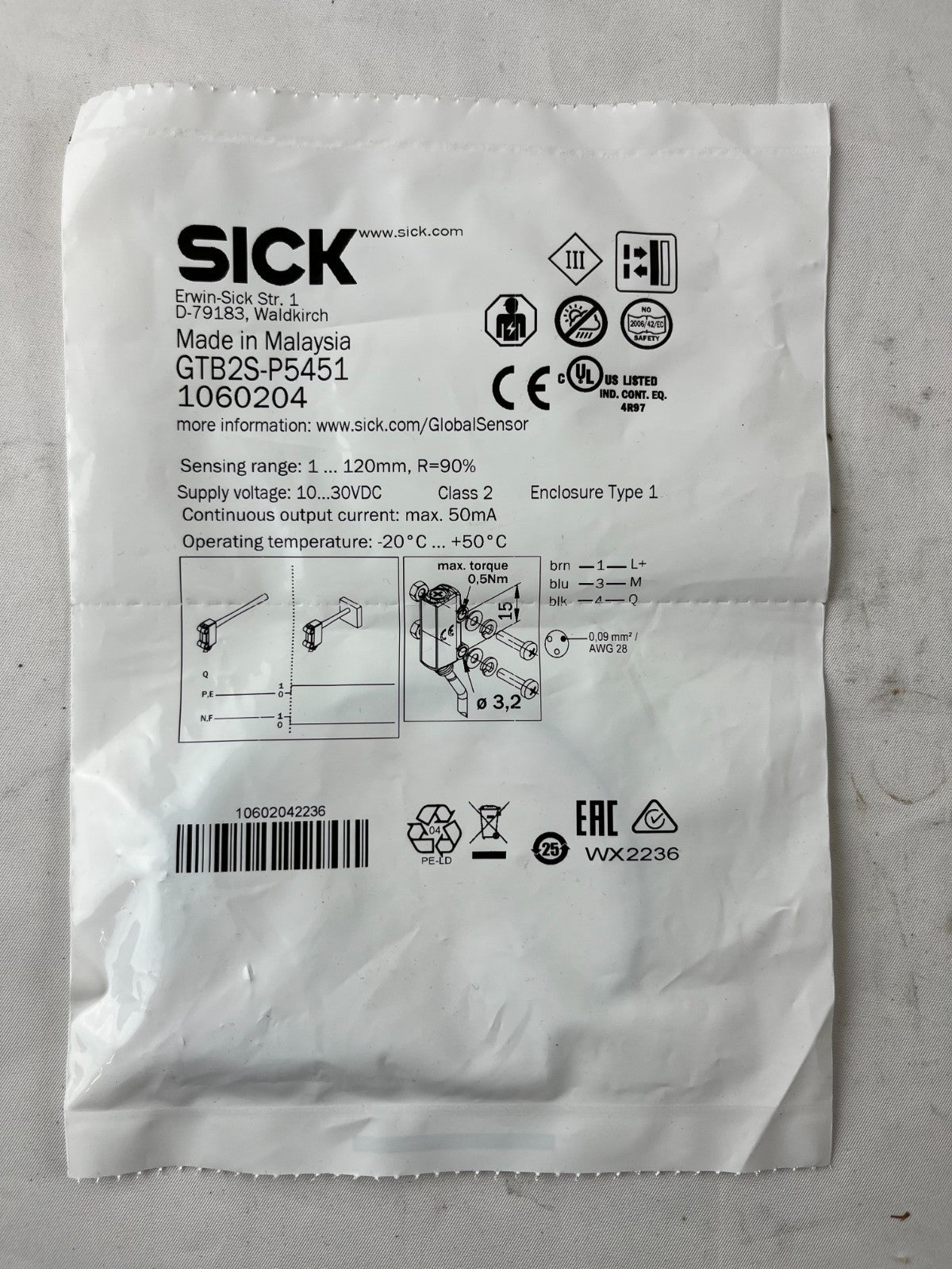 SICK GTB2S-P5451 Photoelectric Sensor 1060204 10-30VDC New Spare Unit